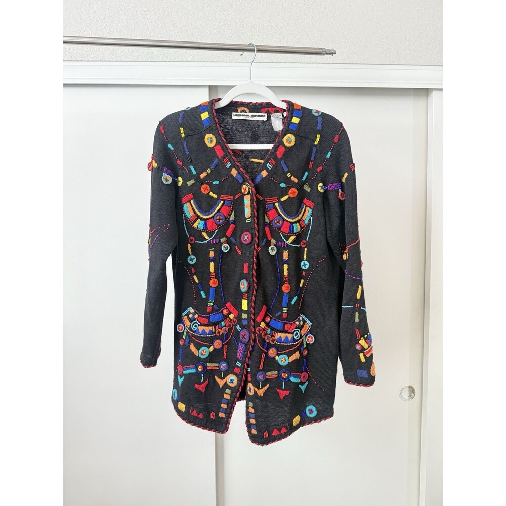 Vintage Michael Simon New York Embroidered & Beaded Statement Cardigan – Size 1